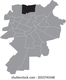Black location map of the Czechów Północny district inside gray urban districts map of the Polish regional capital city of Lublin, Poland