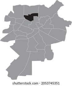 Black location map of the Czechów Południowy district inside gray urban districts map of the Polish regional capital city of Lublin, Poland
