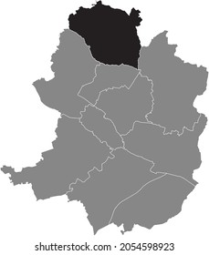 Mapa de ubicación en negro del distrito de Jöllenbeck dentro de los distritos urbanos grises mapa de la capital regional alemana de Bielefeld, Alemania