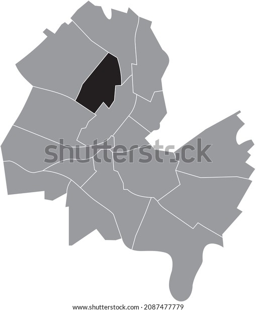 Black location map of the Grand-Pré-Vermont\
District inside gray urban districts map of the Swiss regional\
capital city of Geneva,\
Switzerland
