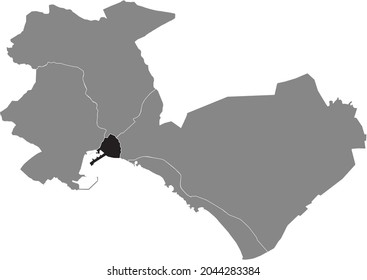 Black location map of the Distrito Centro (Center) district inside gray urban districts map of the Spanish regional capital city of Palma, Spain