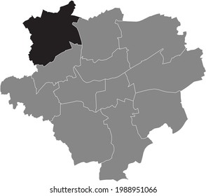 Black location map of the Dortmunder Stadtbezirk Mengede district inside the German regional capital city of Dortmund, Germany