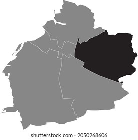Black location map of the Öster (East) district inside gray urban districts map of the Swedish regional capital city of Malmö, Sweden
