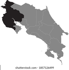 Black location map of Guanacaste province inside gray map of Costa Rica