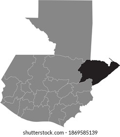 Black location map of the Guatemalan Izabal department inside gray map of Guatemala