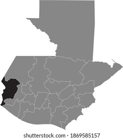 Black location map of the Guatemalan San Marcos department inside gray map of Guatemala