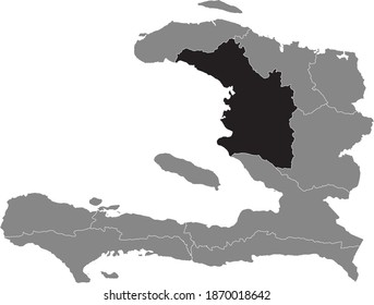 Black location map of the Haitian Artibonite department inside gray map of Haiti