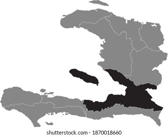 Black location map of the Haitian Ouest department inside gray map of Haiti