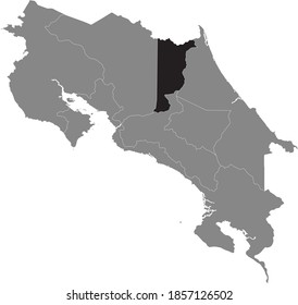 Black location map of Heredia province inside gray map of Costa Rica