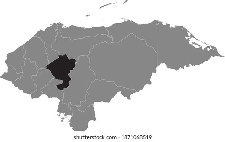 Black location map of the Honduran Comayagua department inside gray map of Honduras