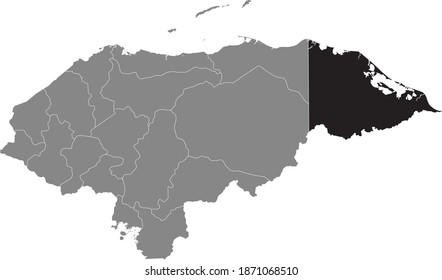 Black location map of the Honduran Gracias a Dios department inside gray map of Honduras