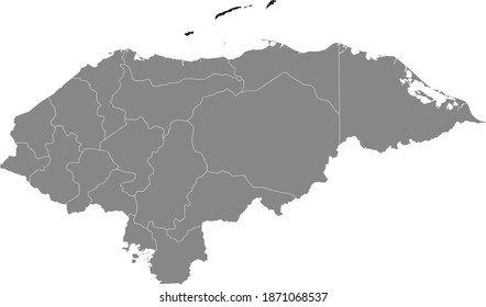 Black location map of the Honduran Islas de la Bahía department inside gray map of Honduras