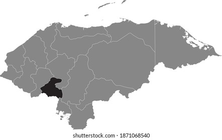 Black location map of the Honduran La Paz department inside gray map of Honduras