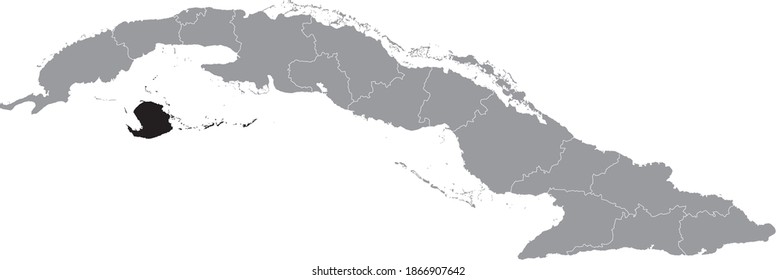 Black location map of Isla de la Juventud special municipality inside gray map of Cuba