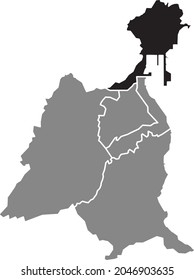 Black location map of the Isleta-Puerto-Guanarteme district inside gray urban districts map of the Spanish regional capital city of Las Palmas, Spain