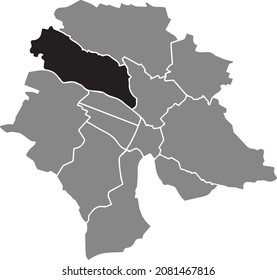 Mapa de ubicación en negro del distrito Kreis 10 dentro de los distritos urbanos grises mapa de la capital regional suiza de Zúrich, Suiza