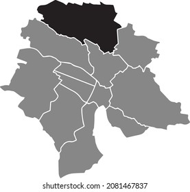 Mapa de ubicación en negro del distrito Kreis 11 dentro de los distritos urbanos grises mapa de la capital regional suiza de Zúrich, Suiza