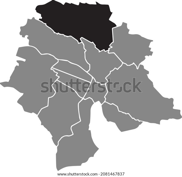 Black location map of the Kreis 11 District\
inside gray urban districts map of the Swiss regional capital city\
of Zurich, Switzerland