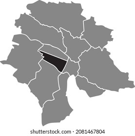 Mapa de ubicación en negro del distrito Kreis 4 de Aussersihl dentro de los distritos urbanos grises mapa de la capital regional suiza de Zúrich, Suiza