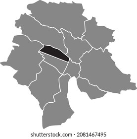 Mapa de ubicación en negro del distrito Kreis 5 Industriequartier dentro de los distritos urbanos grises mapa de la capital regional suiza de Zúrich, Suiza