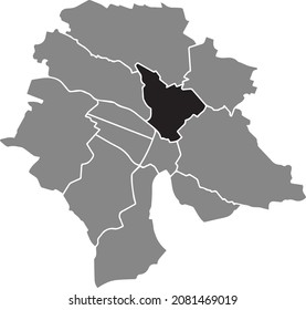 Mapa de ubicación en negro del distrito 6 de Kreis dentro del mapa de distritos urbanos grises de la capital regional suiza de Zúrich, Suiza