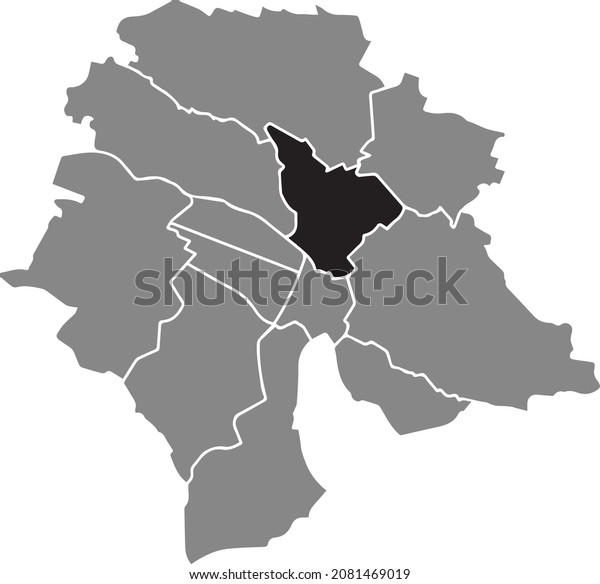 Black location map of the Kreis 6 District\
inside gray urban districts map of the Swiss regional capital city\
of Zurich, Switzerland
