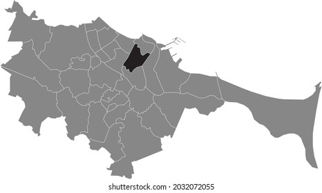 Mapa de ubicación negra del distrito de gdanski Letnica dentro de la capital polaca de Gdansk, Polonia