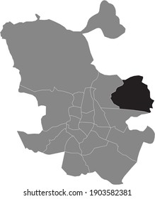 Black location map of Madrilenian Barajas neighborhood inside gray map of Madrid, Spain