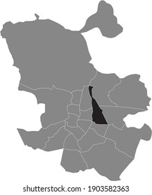 Black location map of Madrilenian Ciudad Lineal neighborhood inside gray map of Madrid, Spain