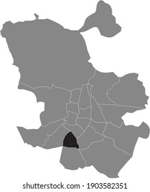 Black location map of Madrilenian Usera neighborhood inside gray map of Madrid, Spain