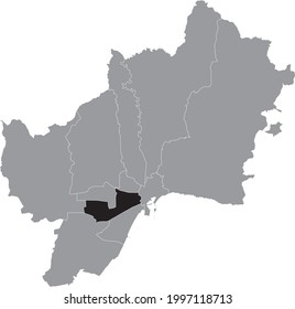 Black location map of the Malagenean Cruz de Humilladero district inside the Spanish regional capital city of Malaga, Spain