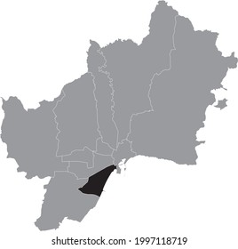 Black location map of the Malagenean Cruz de Humilladero district inside the Spanish regional capital city of Malaga, Spain