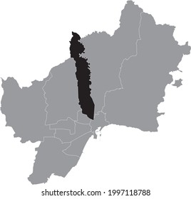 Black location map of the Malagenean Palma-Palmilla district inside the Spanish regional capital city of Malaga, Spain