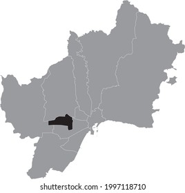 Black location map of the Malagenean Teatinos-Universidad district inside the Spanish regional capital city of Malaga, Spain