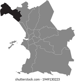 Black location map of the Marseillais 16th Arrondissement (L'Estaque, Les Riaux, Saint-André, Saint-Henri) inside the French city of Marseille, France