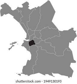 Black location map of the Marseillais 6th Arrondissement (Castellane, Lodi, Notre Dame du Mont, Palais de Justice, Préfecture, Vauban) inside the French city of Marseille, France