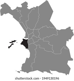 Black location map of the Marseillais 7th Arrondissement (Bompard, Endoume, Les Îles, Le Pharo, Le Roucas Blanc, Saint-Lambert, Saint-Victor) inside the French city of Marseille, France