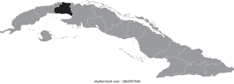 Mapa de ubicación negra de la provincia de Mayabeque dentro del mapa gris de Cuba