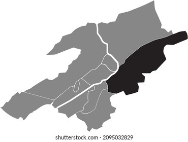 Black location map of the Mett District inside gray urban districts map of the Swiss regional capital city of Biel-Bienne, Switzerland