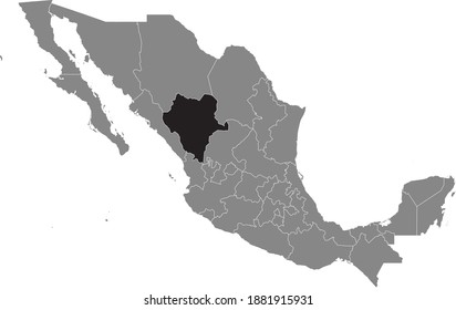 Black location map of Mexican Durango state inside gray map of Mexico