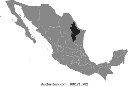 Black location map of Mexican Nuevo León state inside gray map of Mexico