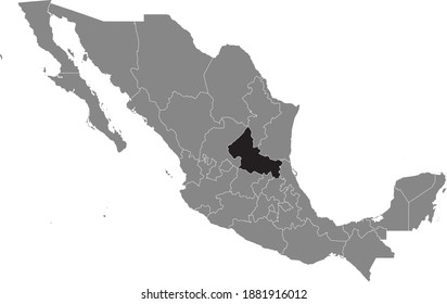 Mapa de ubicación negra del estado mexicano de San Luis Potosí dentro del mapa gris de México