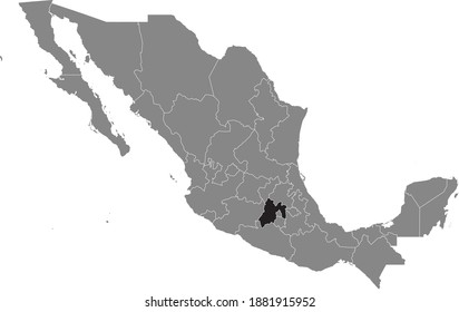 Black location map of Mexican México state inside gray map of Mexico