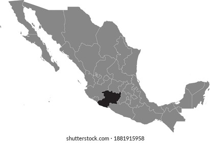 Black location map of Mexican Michoacán state inside gray map of Mexico