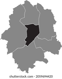 Mapa de ubicación en negro del distrito de Mitte dentro de los distritos urbanos grises mapa de la capital regional alemana de Münster-Muenster, Alemania