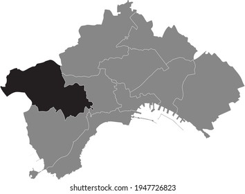 Black location map of the Neapolitan 9th municipality (Pianura, Soccavo) inside the Italian city of Naples, Italy