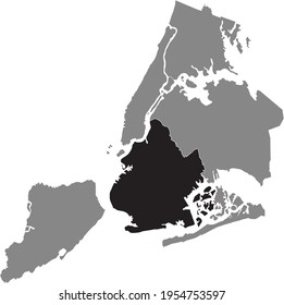 Black location map of the New Yorker Brooklyn borough inside the US major city of New York City, USA