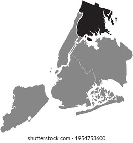 Black location map of the New Yorker Bronx borough inside the US major city of New York City, USA