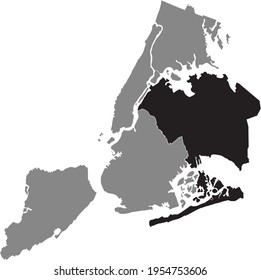 Black location map of the New Yorker Queens borough inside the US major city of New York City, USA