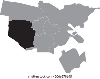 Black location map of the Nieuw-West (New-West) district inside gray urban districts map of the Dutch capital city of Amsterdam, Netherlands